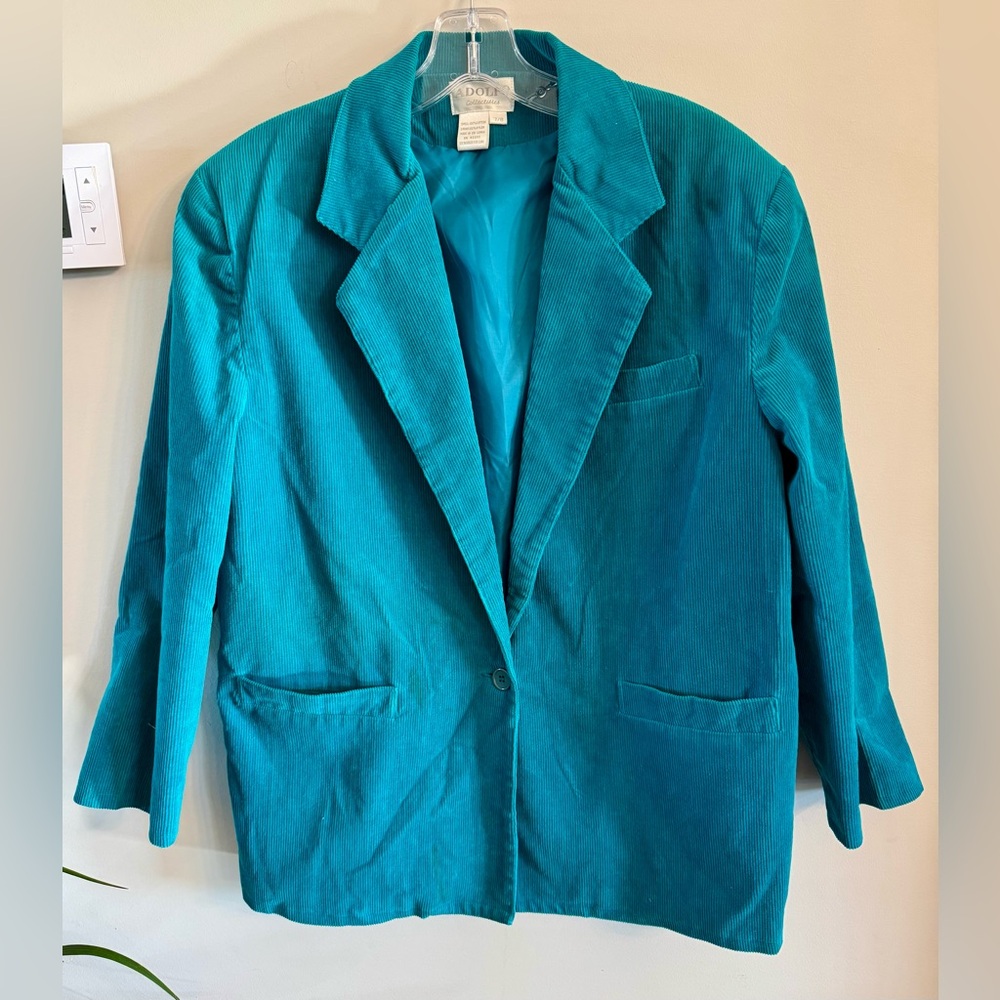 Adolfo Vintage Vibrant Teal‎ Oversized Corduroy Blazer